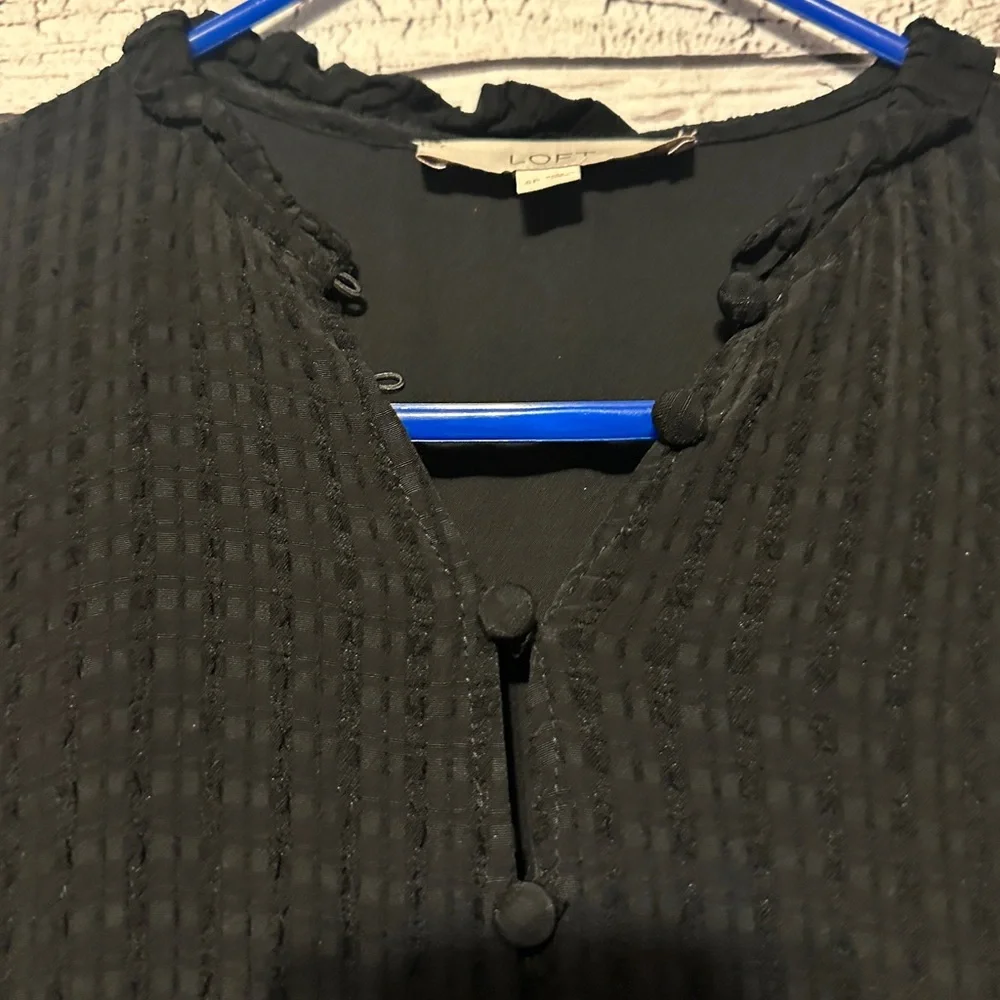LOFT Petite Small Black Tiered Button Front Dress SP